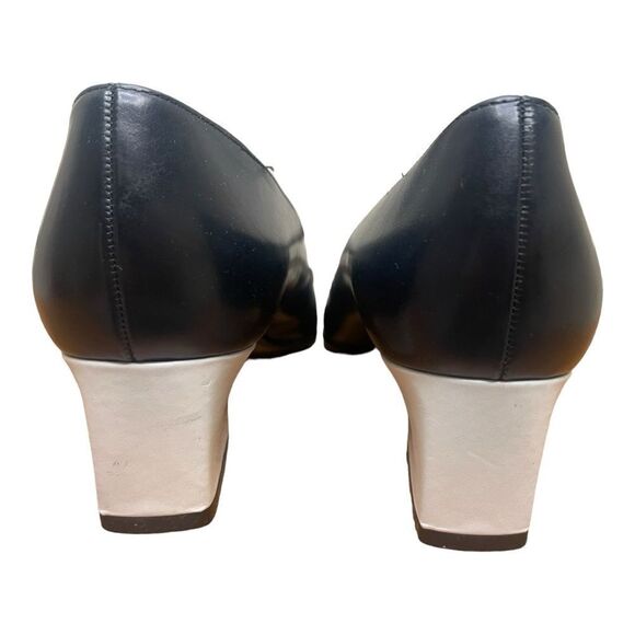 Enzo Angiolini Women’s Size 9 Leather Blue White Square Toe Heels Classy Office - Picture 6 of 8